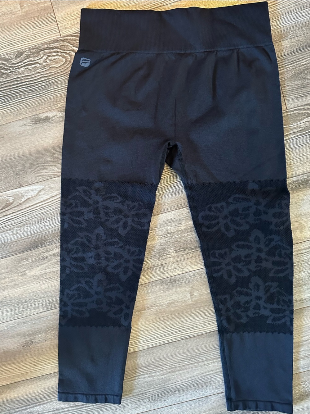Fabletics Black Open-Knit Leggings - Breathable Patterned Layer